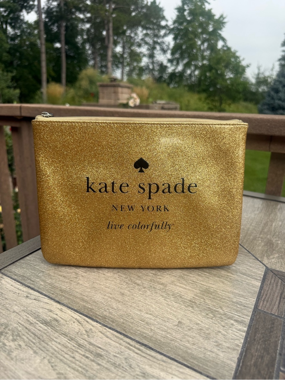 EUC Kate Spade Holiday Drive Gia Glitter Pouch Large Gold